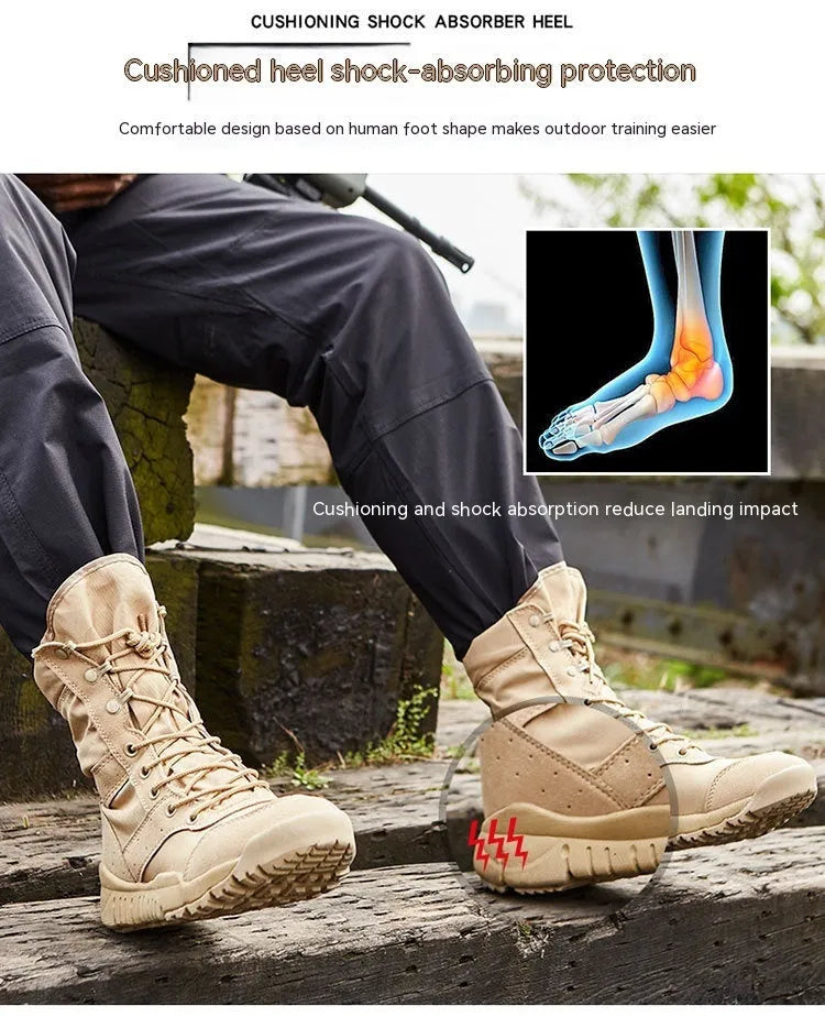 Yulong summer tactical desert combat boots in black or sand colour for outdoor climbing and hiking