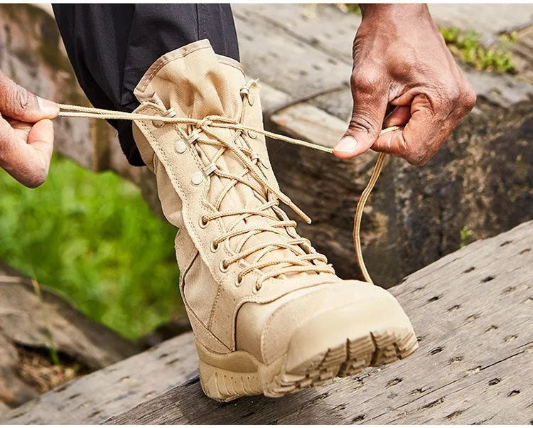 Yulong summer tactical desert combat boots in black or sand colour for outdoor climbing and hiking