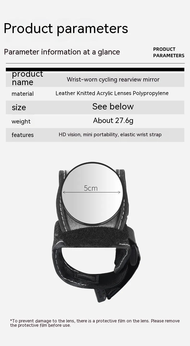 Black nylon cycling rear-view mirror fixture mounted on bicycle handlebars.