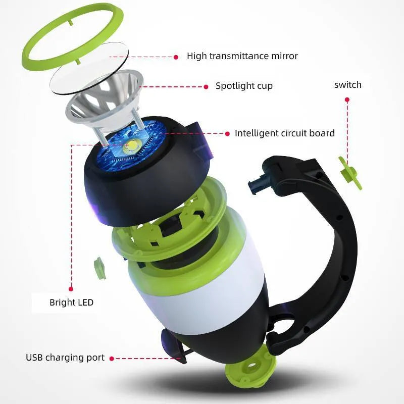 Black Green foldable 3-in-1 LED table lamp showing adjustable head and USB port