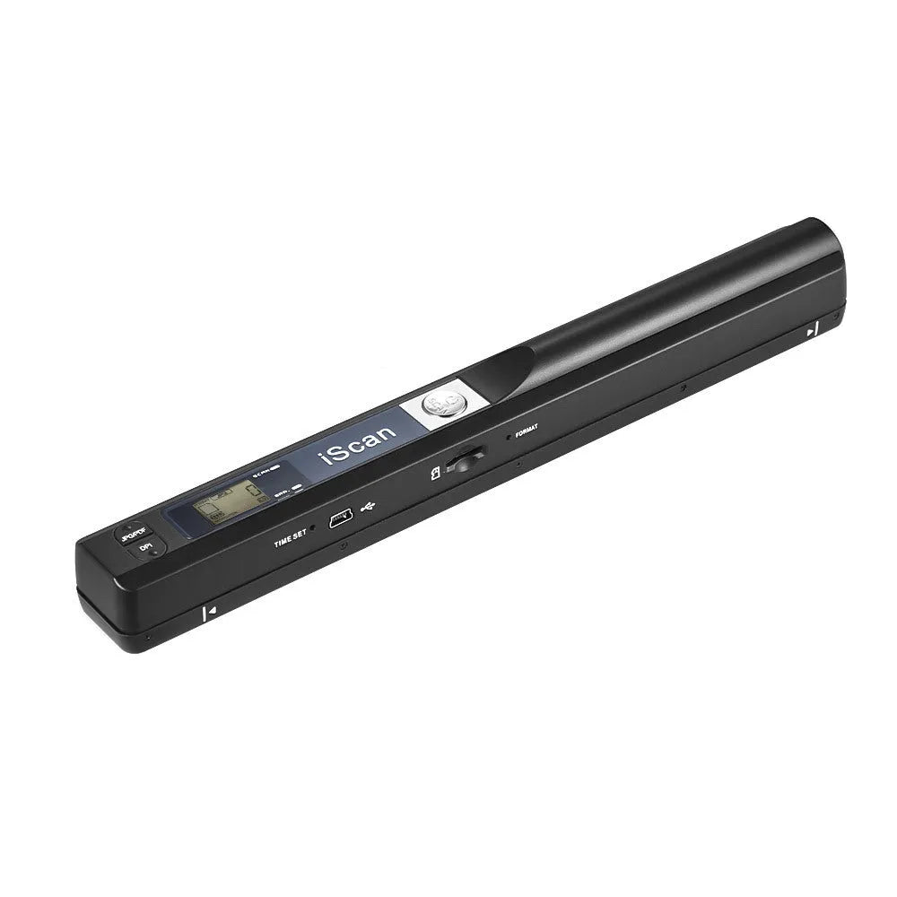 A handheld USB scanner device shown in black, blue, green, red, and silver colour options.