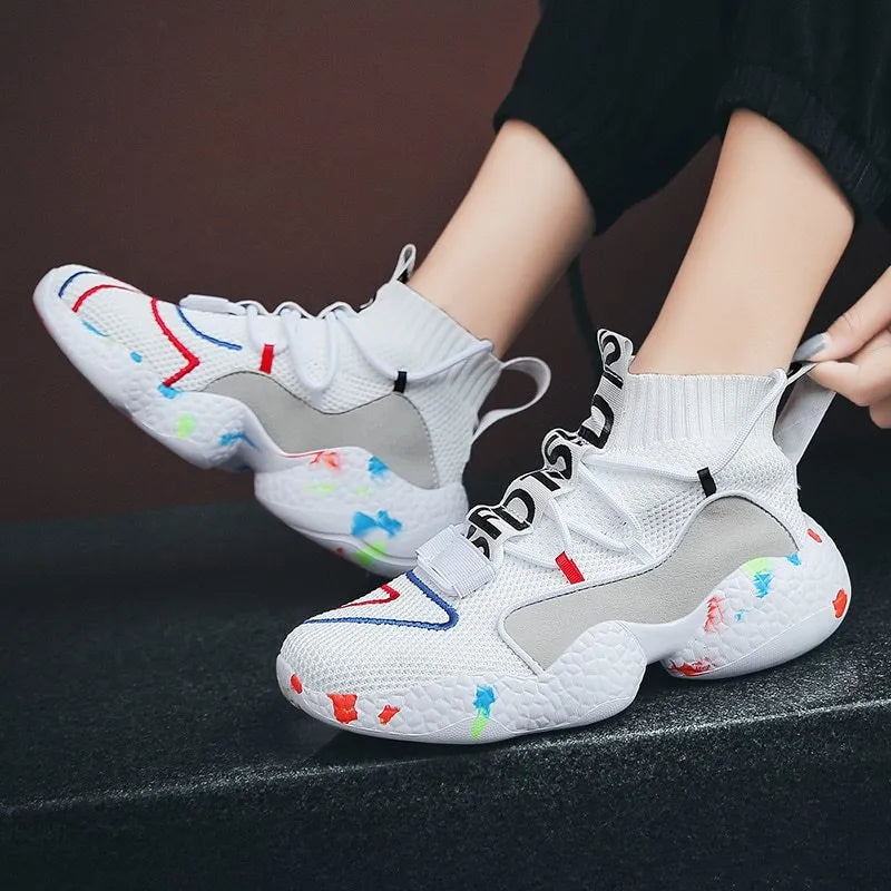 Men's camouflage pattern vulcanised sneakers with mesh upper and rubber sole for running