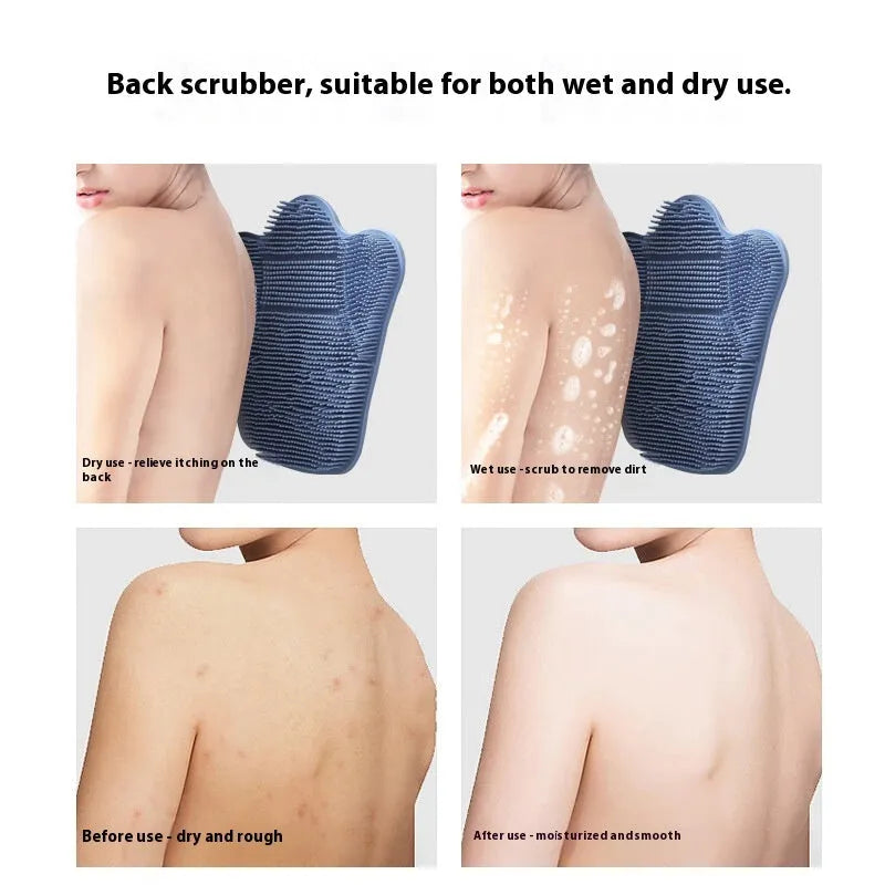 Blue silicone bath massage cushion with removable mat for back washing