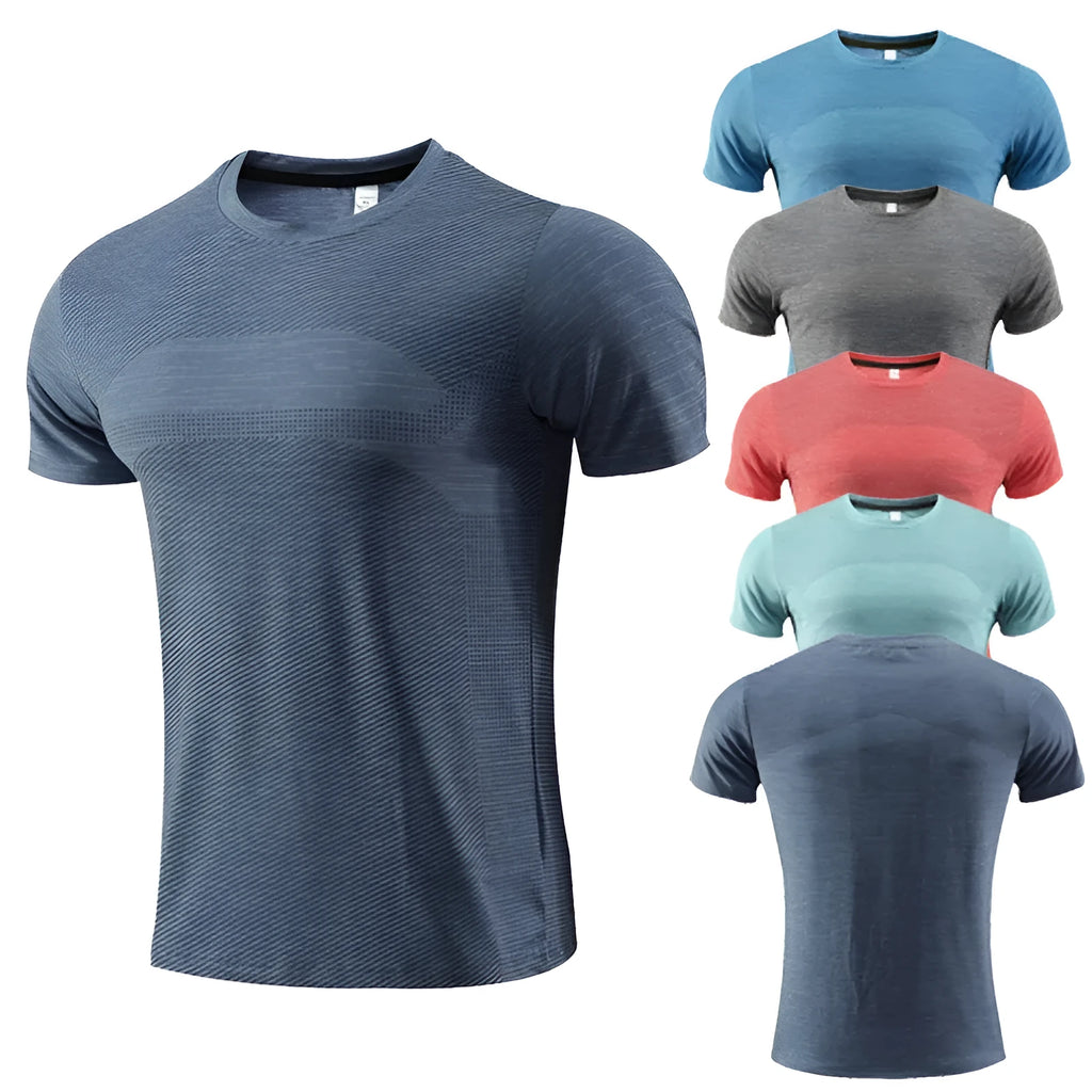 Short sleeve running T-shirt in polyester spandex fabric on a size chart showing S to 4XL.