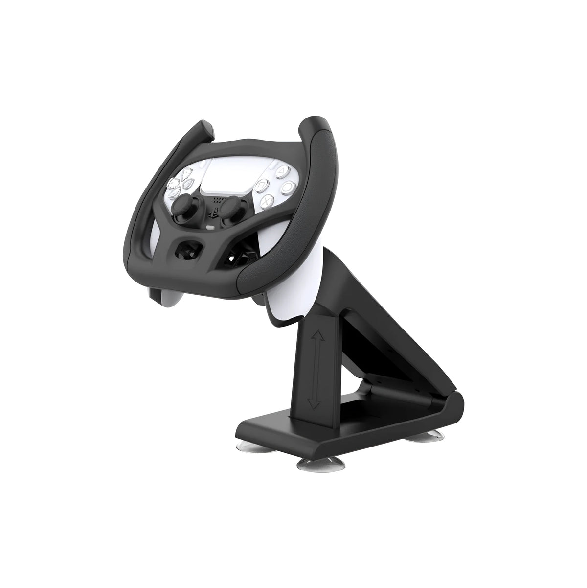 Black ABS plastic steering wheel bracket with suction cup for mounting phones during racing games