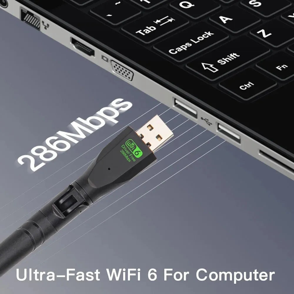 Black USB WiFi 6 wireless network card adapter for driver-free plug-and-play connectivity