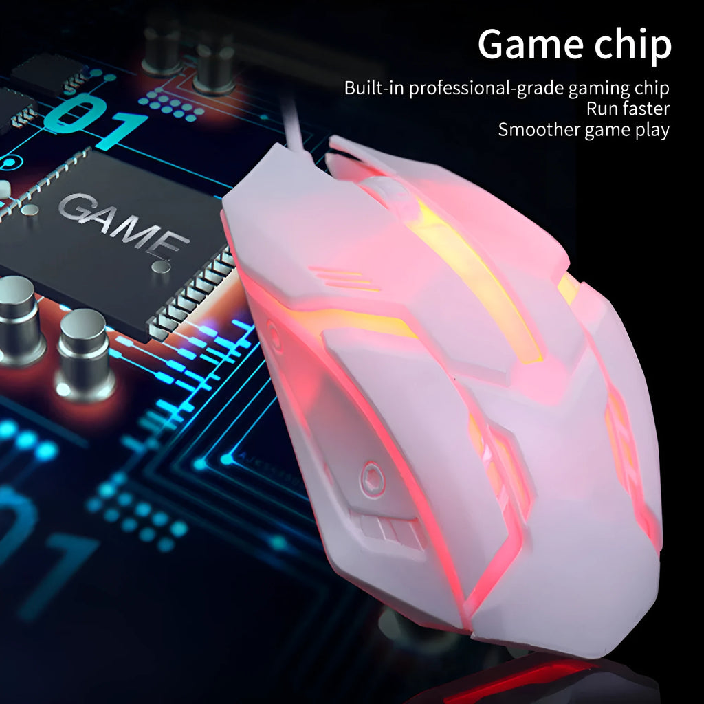 Black and white luminous USB wired computer mouse with colourful glow and 1.3 metre cable