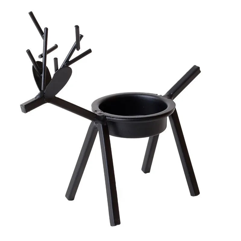 Iron Christmas deer candlestick holder with elk silhouette design