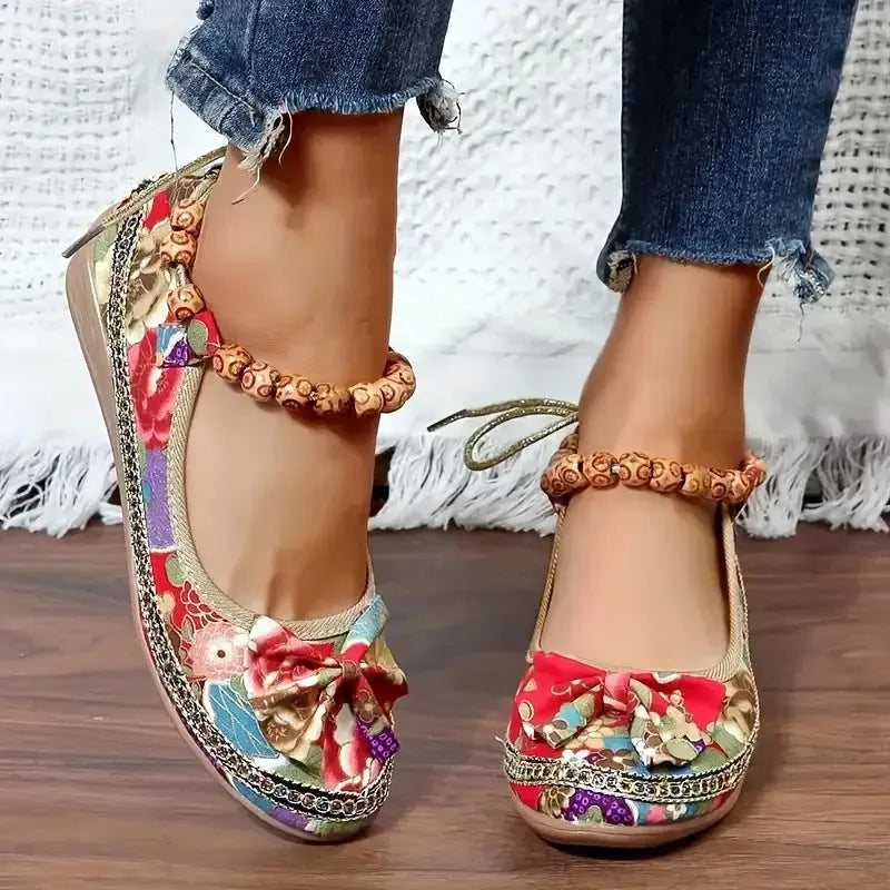 Women's black ethnic platform sandals with elasticated band and cloth upper on PU sole