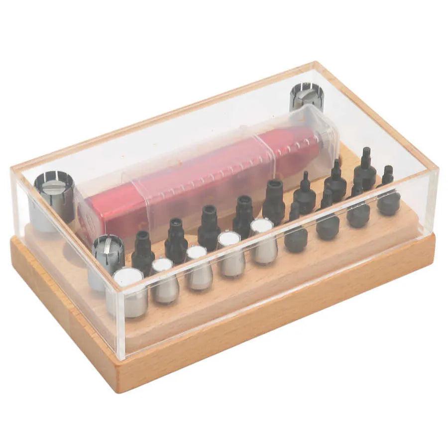 Watch repair tool set with barrel opening implements and extracting tube open tools