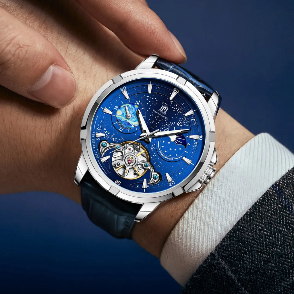 T885B Blue automatic men's mechanical watch with stainless steel case