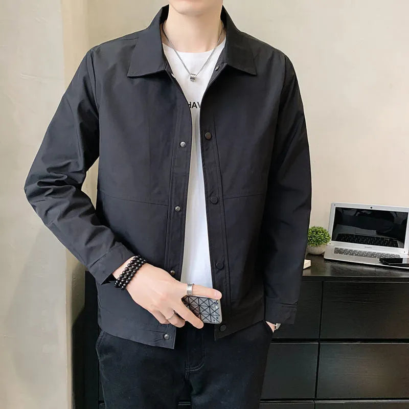 Korean-style slim fit men's single-layer jacket in polyester for spring and autumn.