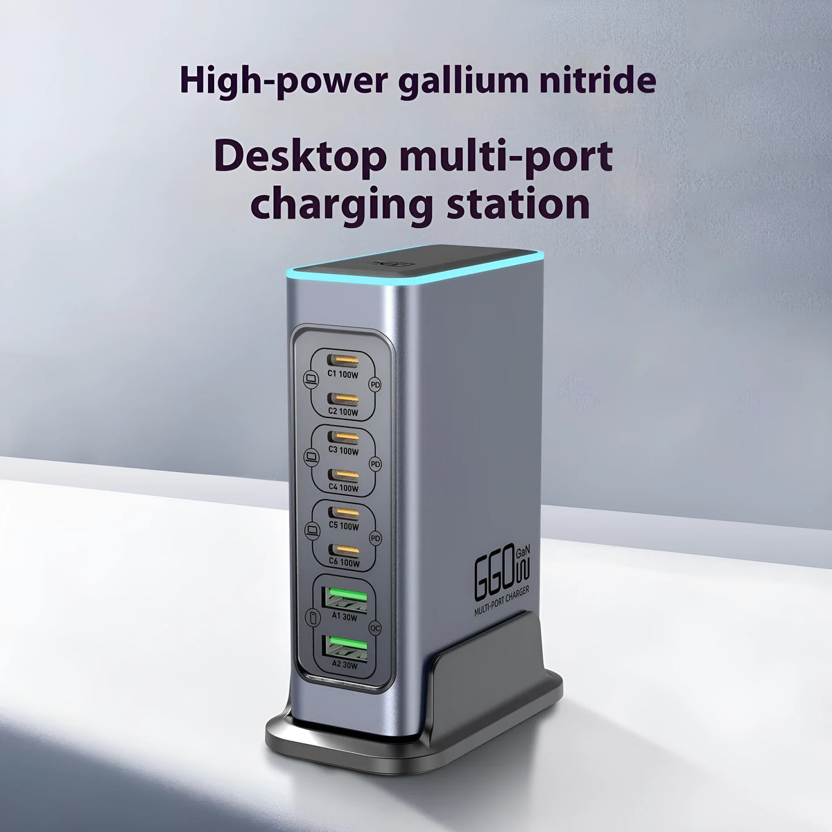 660W Gallium Nitride desktop fast charger with Type-C port on a desk