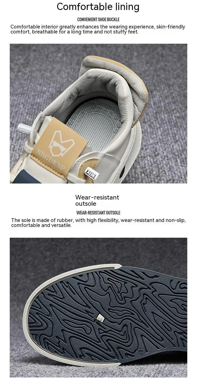 Men's beige low-top sneakers with elastic band fastening and round toe design