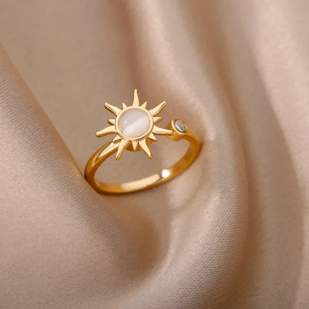 Geometric copper decompression ring with adjustable opening in gold electroplated finish
