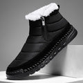 Men's plus size snow boot in a solid colour with a round toe, flat heel, and non-slip rubber sole.