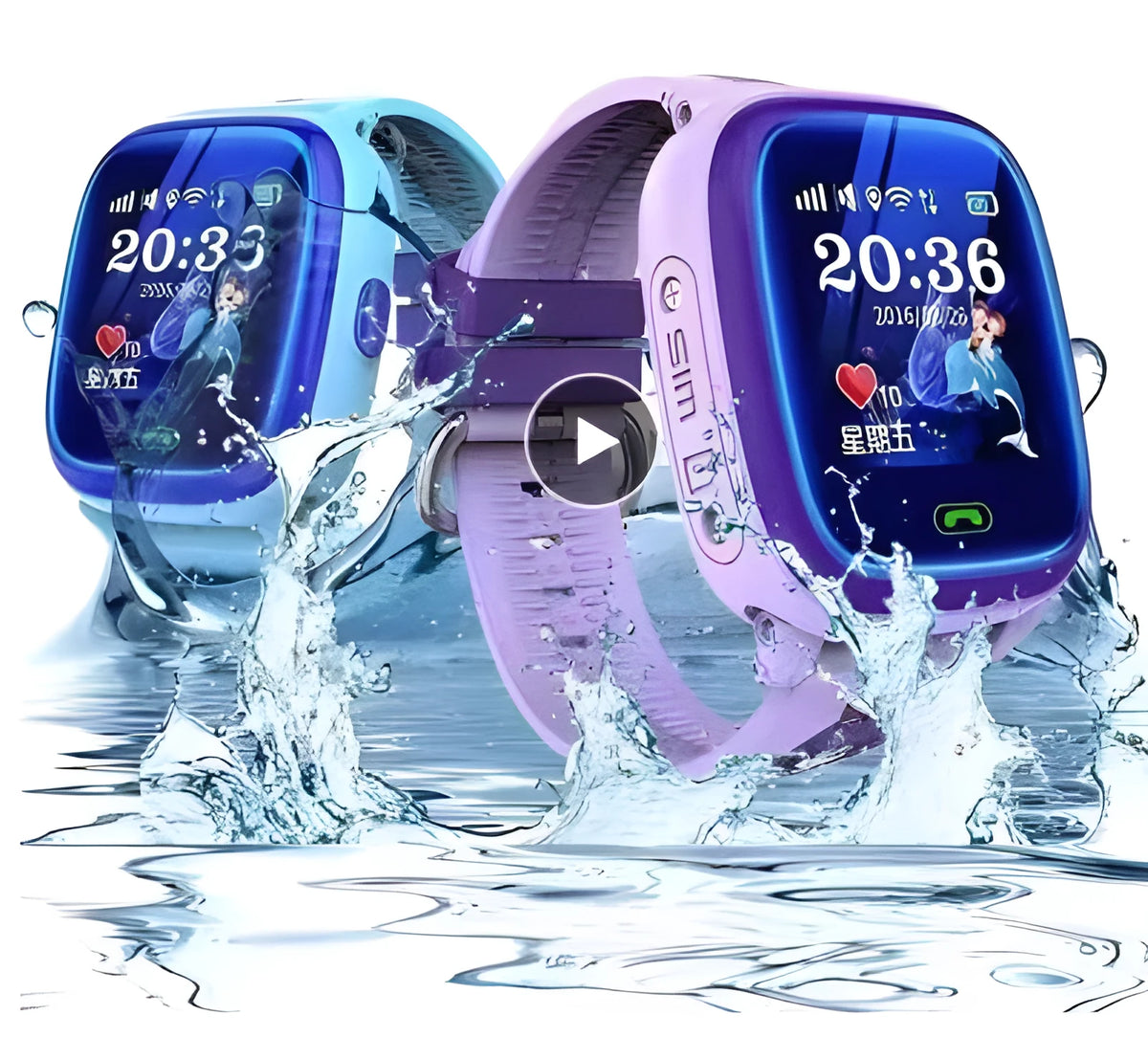 Blue children's waterproof smart watch with touch screen and silicone wristband