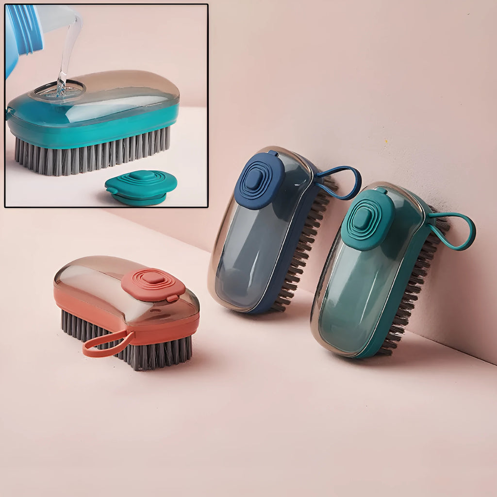 Automatic liquid cleaning brush with ergonomic ABS plastic handle in blue, green, and red colour options
