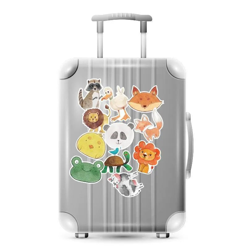 36 retro beach stickers with surfing and travel designs on PVC with matte film, sizes 6-10cm
