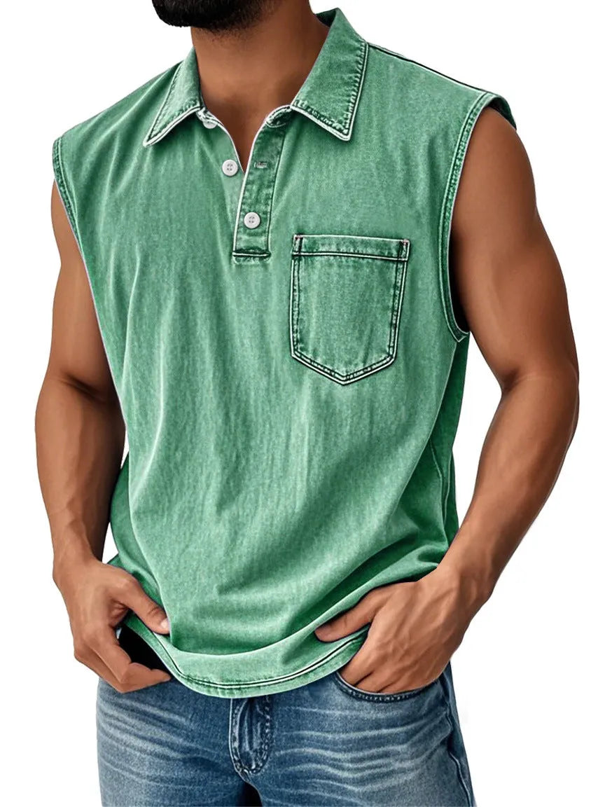 Men's 3D digital print polo shirt with button front and short sleeves in loose fit