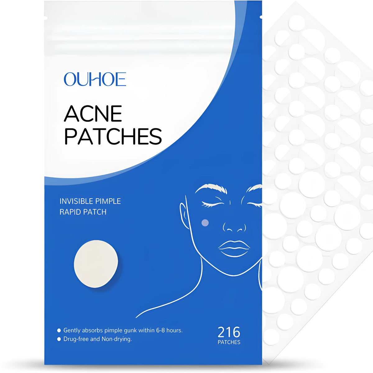 Clear round acne patches on sheet, pack of 216 with tea tree oil and vitamin E