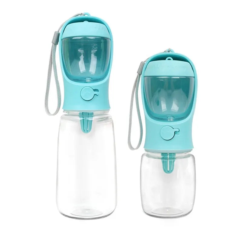 Blue portable dual-use dog water drinking cup with split grain design for outdoor walks.