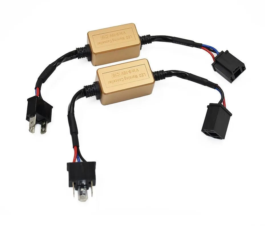 Black alloy CANBUS decoder for LED car headlights compatible with H4, H7, H11 models.