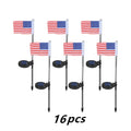 Solar garden flag light showing American or British flag design with stainless steel and plastic construction.