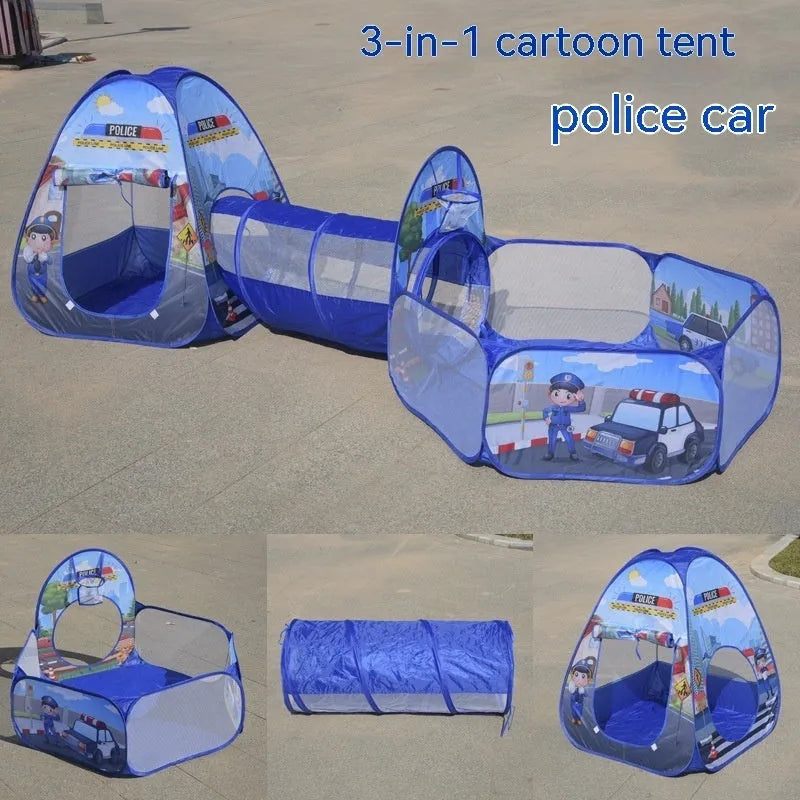 Three-in-one children's play tent centre with ball pool and tunnel in marine cartoon theme