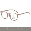 Women's ultra-light multi-focus presbyopic glasses in five colour options including black with blue accents