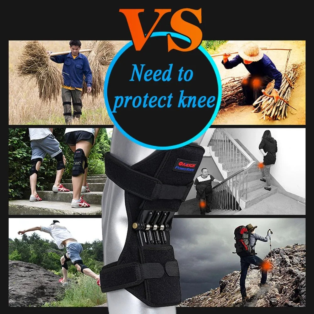 Adjustable knee brace with spring booster mechanism for mountaineering and sports activities