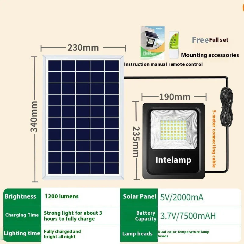 Solar-powered LED courtyard light with waterproof housing for outdoor household use