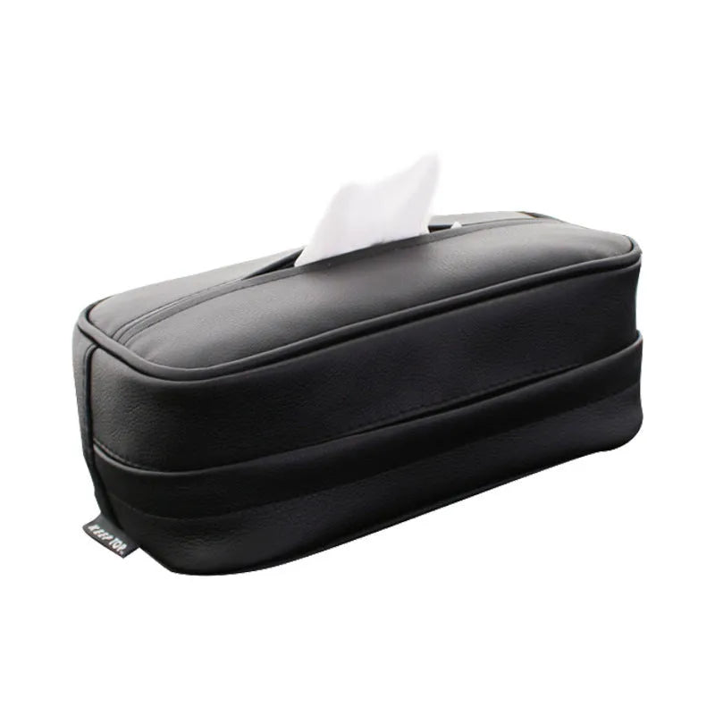 PU leather car hanging storage box in black and beige colours with paper bag construction