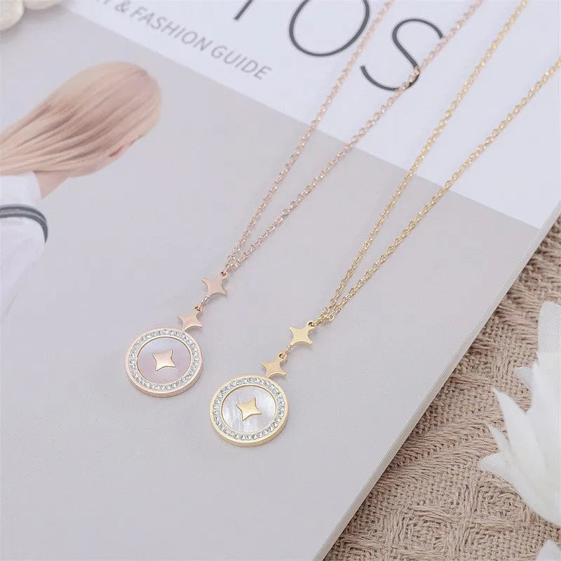 Titanium steel necklace with six-pointed star geometric pendant on O-ring chain