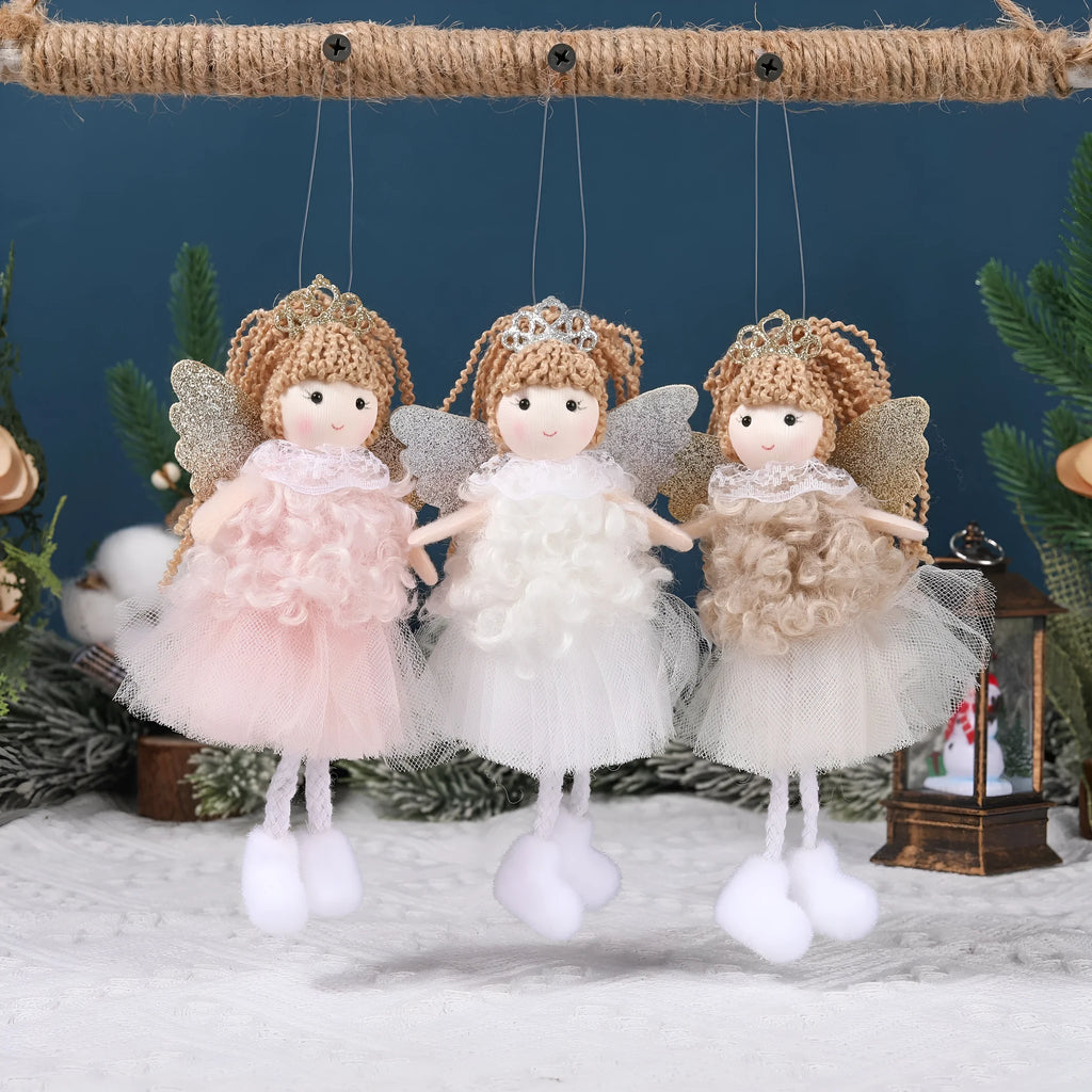 Christmas angel girl cloth pendant for high ponytail hairstyle in white, pink, or khaki