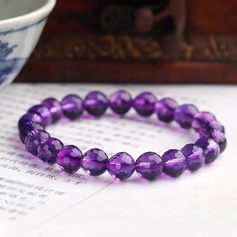 Ametrine crystal bracelet with 128-sided cut beads, shown with amethyst and citrine colour options.