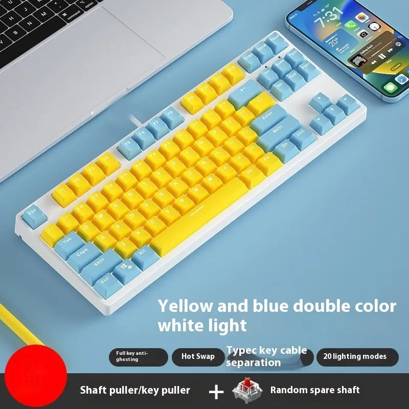 87-key wired mechanical keyboard with hot-swappable sockets in a dual-colour design