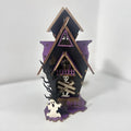 Wooden haunted house Halloween table decoration with luminous finish
