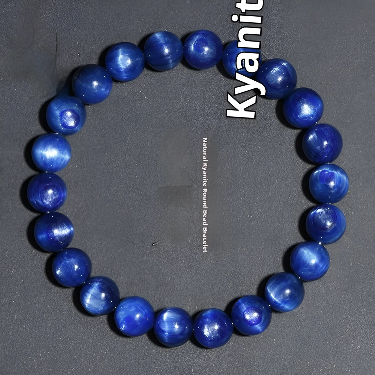 Natural blue crystal bead bracelet with geometric design and polished finish on a wrist.