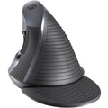 Wireless vertical ergonomic mouse in black with USB receiver showing handshake grip position
