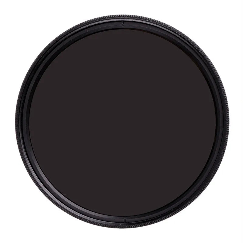 ND8 neutral density camera filter with silver aviation aluminium frame for lens attachment.