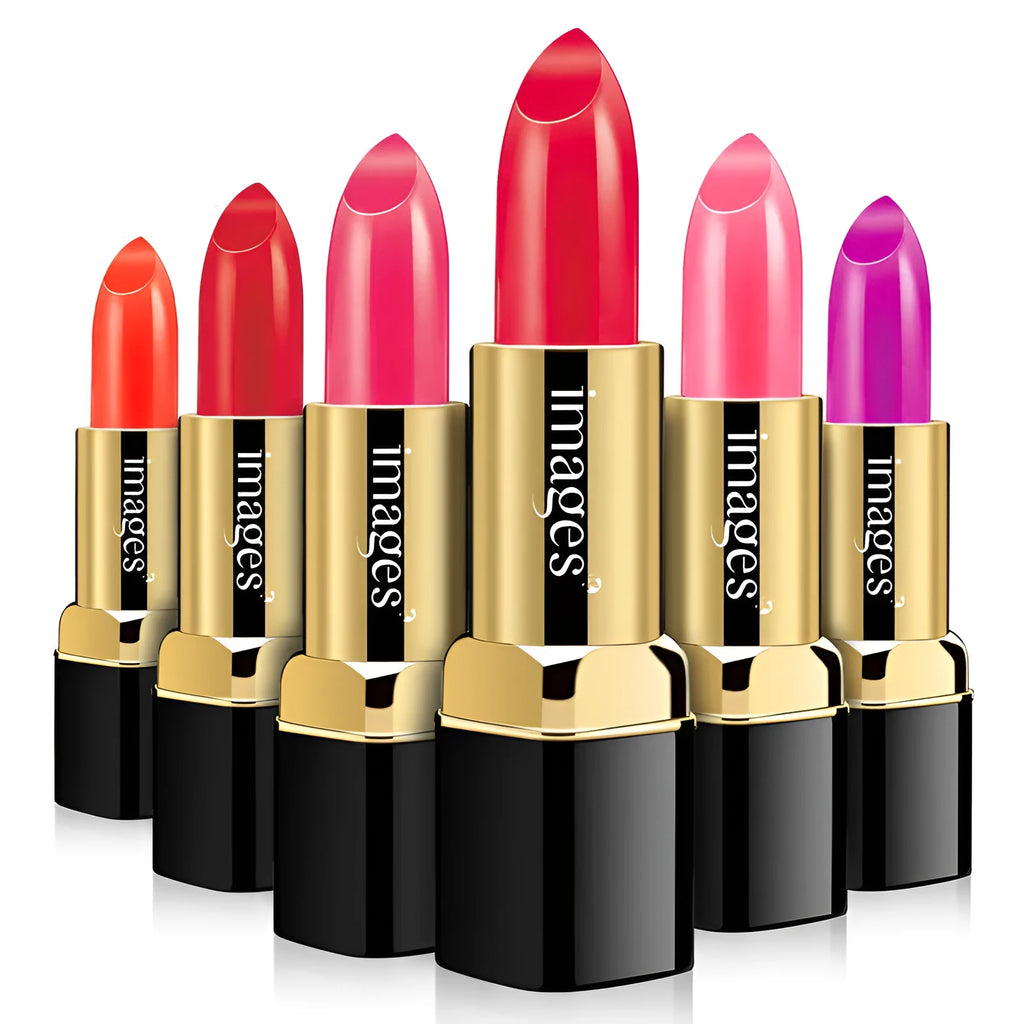 Moisturising lipstick lip gloss in ten colours including coral red and rose purple, 3.8g per stick.