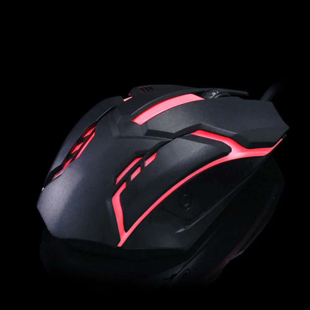Black and white luminous USB wired computer mouse with colourful glow and 1.3 metre cable