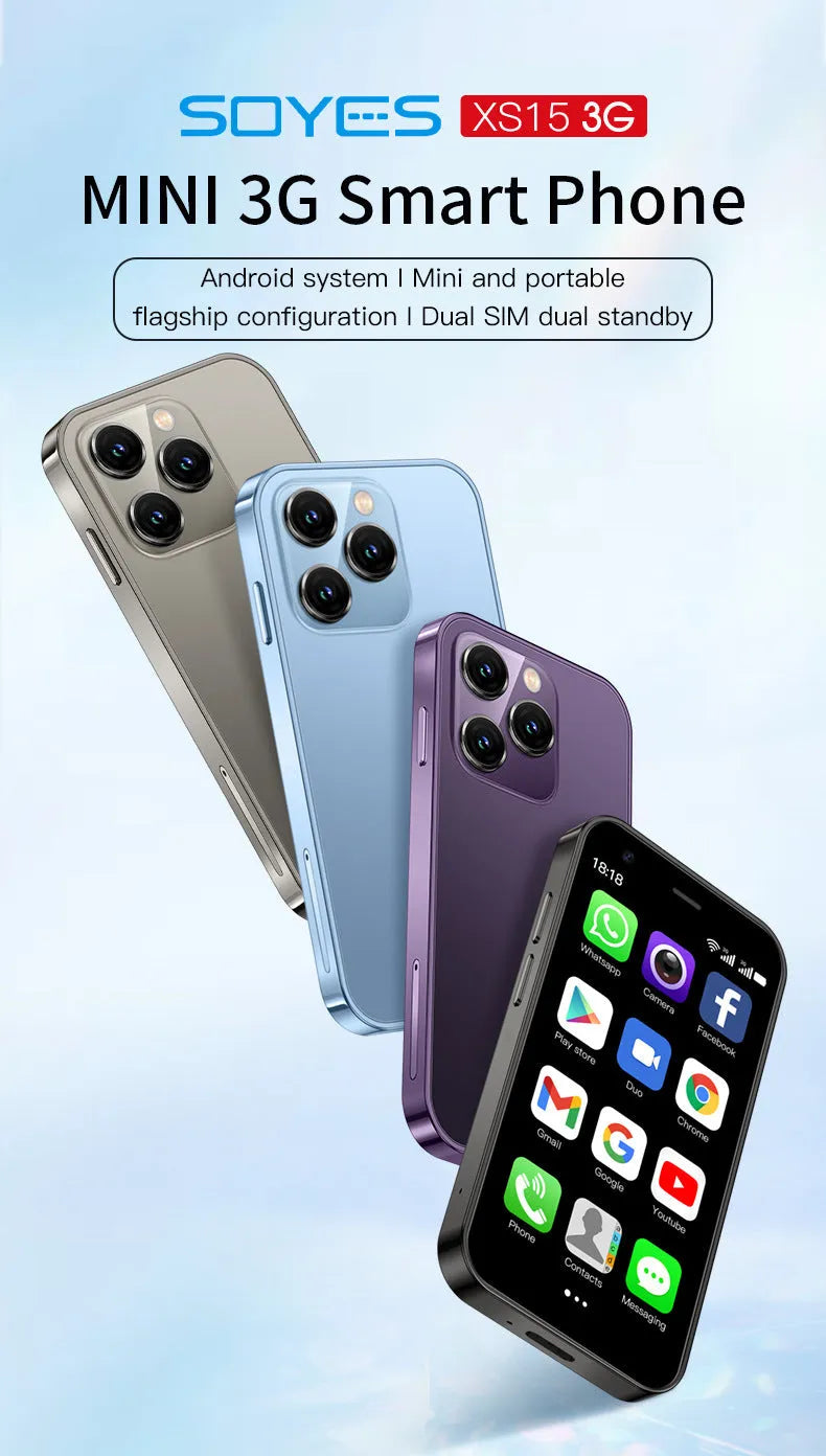 S23PRO XS15 mini smartphone with 3-inch screen in black, green, or pink purple colour options