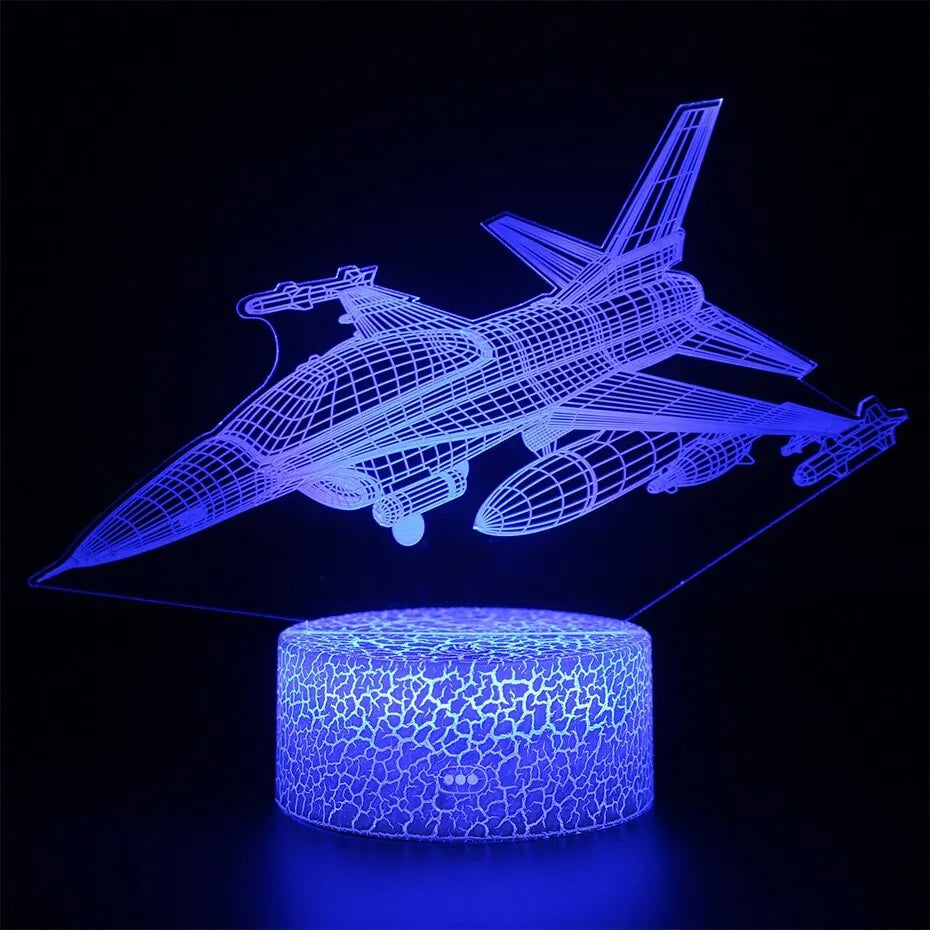 LED airplane night light with touch switch and multi-colour changing modes on acrylic shade