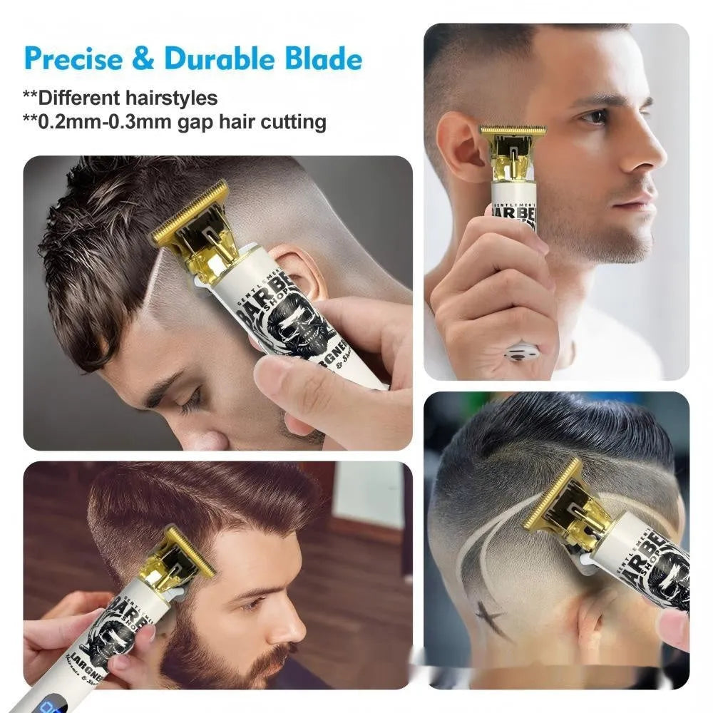 Rechargeable stainless steel hair clipper with 4-in-1 grooming accessories and USB charging cable