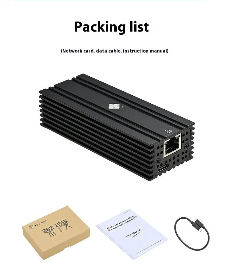 Black Leyu USB4 to RJ45 10 Gigabit Ethernet network adapter dongle with 20cm cable