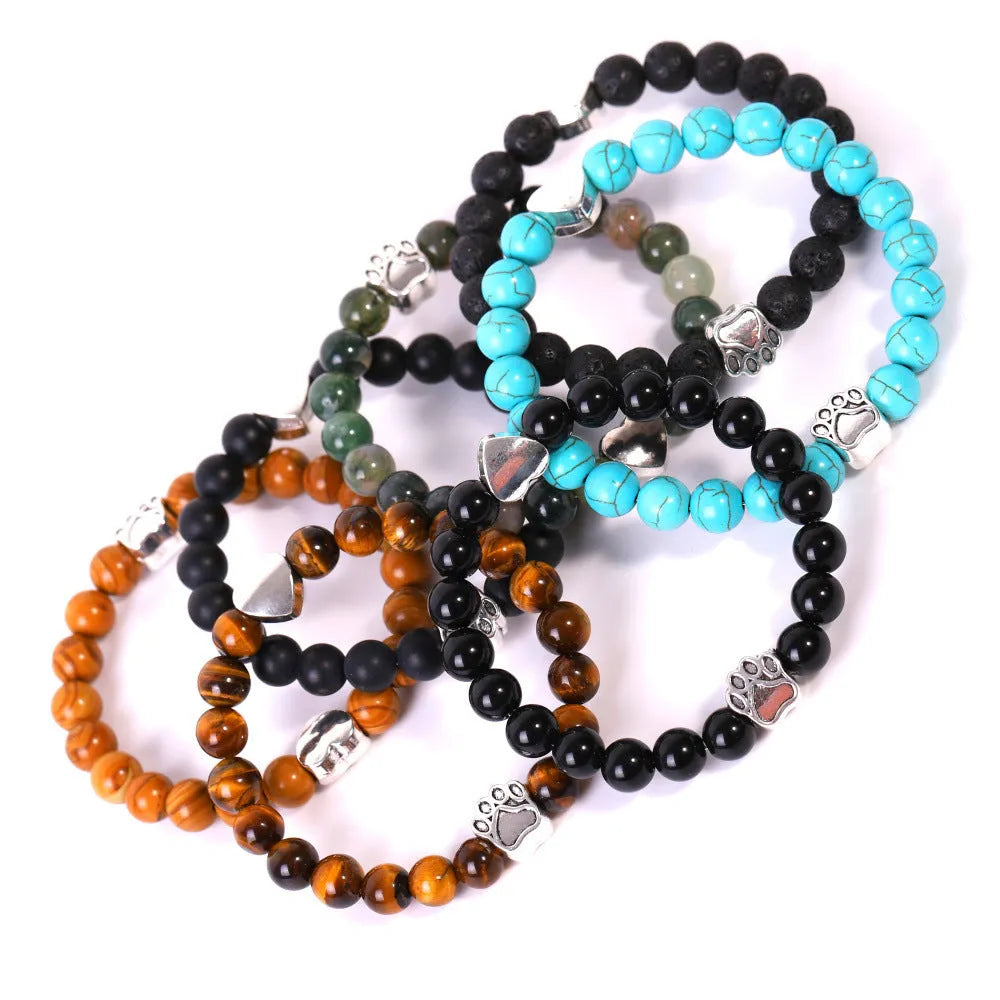 Tigereye Indian agate stone bracelet with geometric round beads and unisex design