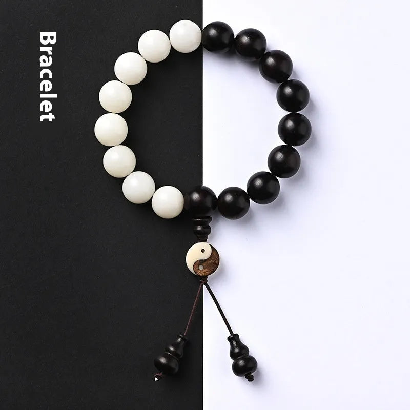 White corypha umbraculifera and blackwood eight-diagram bead bodhi seed bracelet