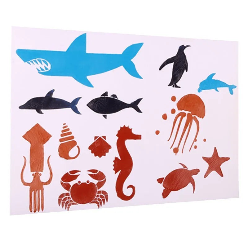 Plastic drawing stencil set with multiple template designs for craft projects